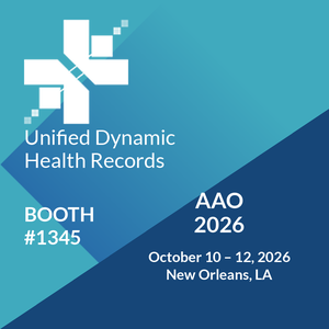 Banner for Aao 2026 Conference with Unified Dynamic Health Records Logo, Booth 1345, New Orleans, October 10–12, 2026.