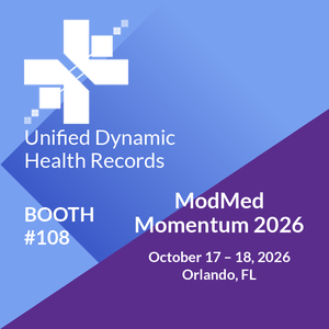 Banner for Modmed Momentum 2026 with Unified Dynamic Health Records Logo, Dates Oct 17–18, 2026 in Orlando, Fl, Booth #108.